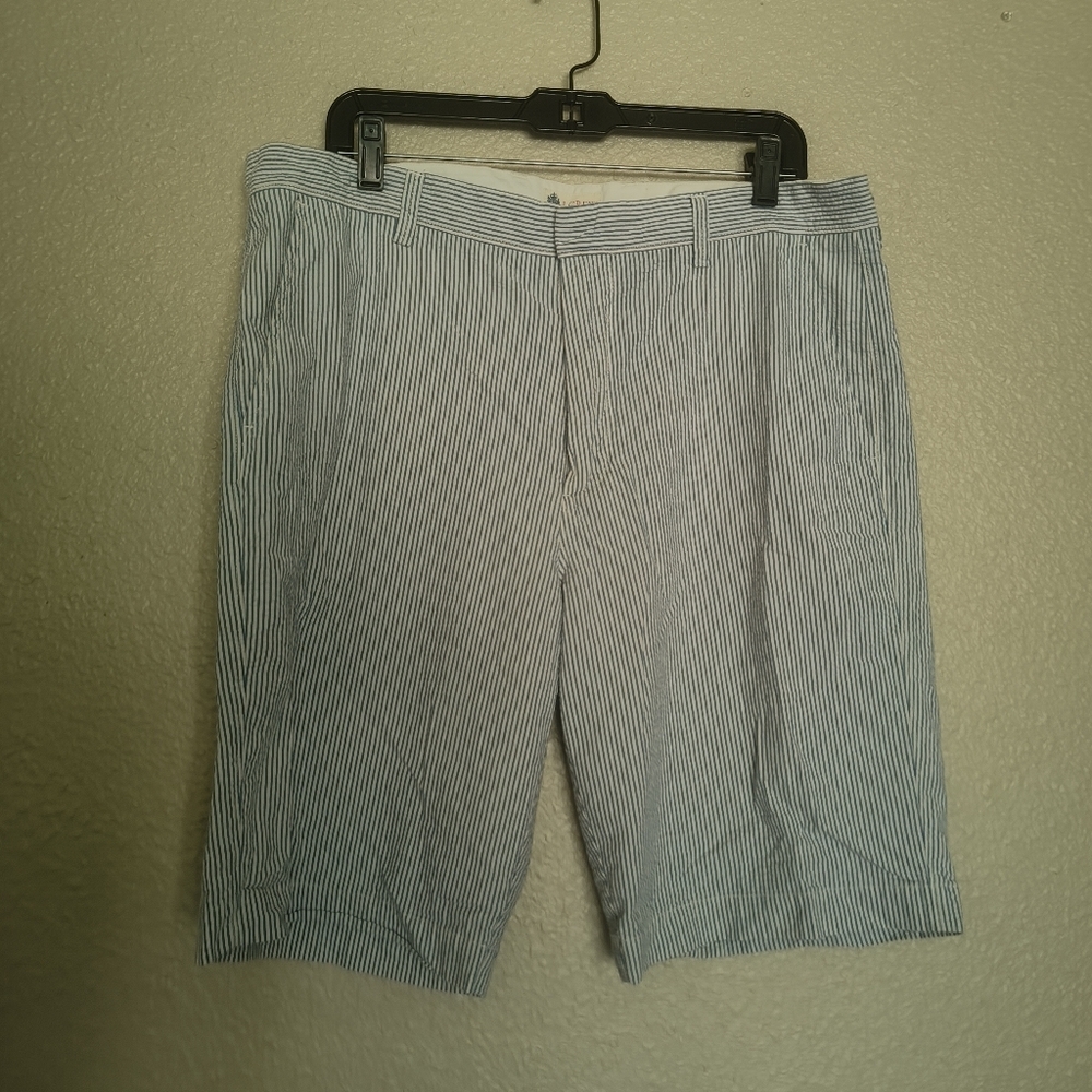 J.Crew Factory shorts men size 36 blue/white stripes 100% cotton vacation casual